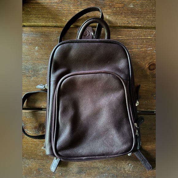 Osgoode Marley Small Organizer Leather Backpack in Mulberry - Picture 5 of 9